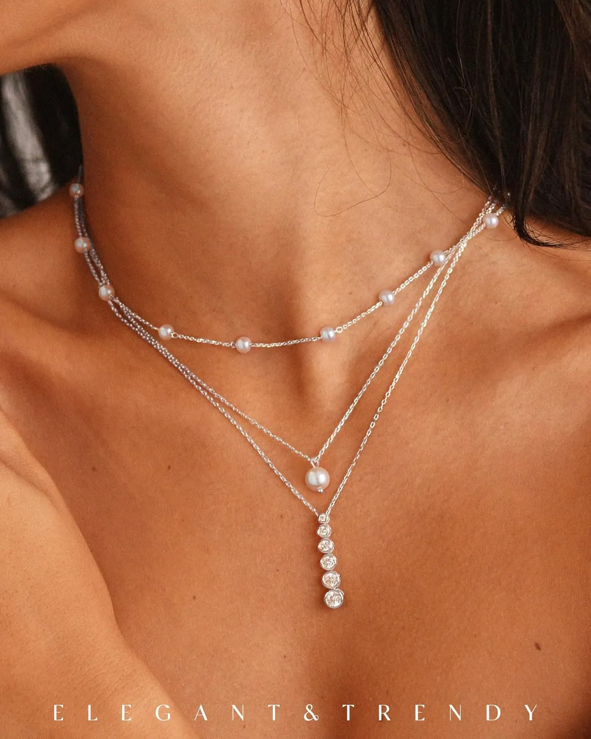 FUNEIA Dainty Pearl Necklace for Women 14K Gold Plated Faux Pearl Choker Necklaces Trendy White Silver Small Pearl Necklace Strand Wedding Prom Bridal Pearls Jewelry 14/16/18/20 Inches
