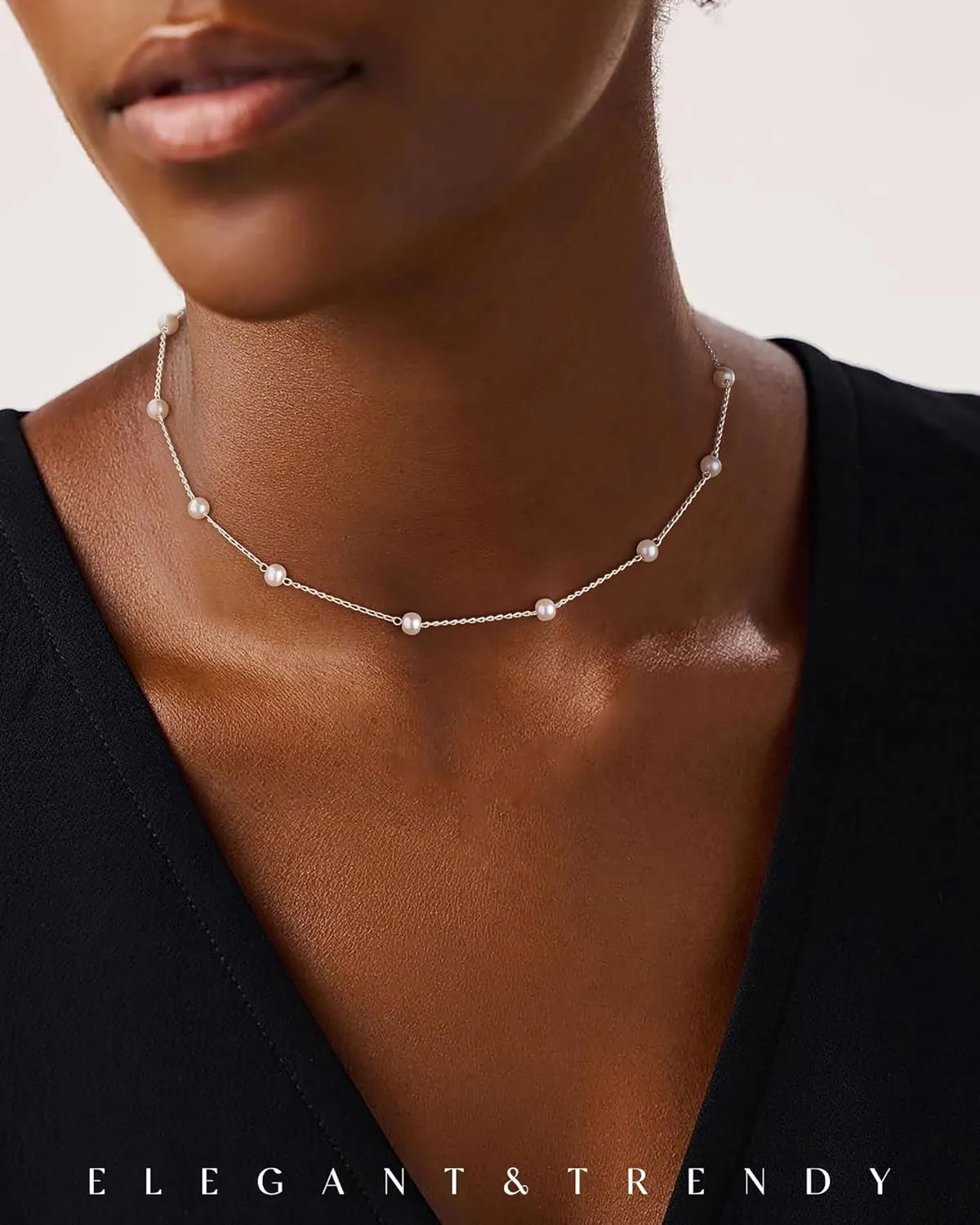 FUNEIA Dainty Pearl Necklace for Women 14K Gold Plated Faux Pearl Choker Necklaces Trendy White Silver Small Pearl Necklace Strand Wedding Prom Bridal Pearls Jewelry 14/16/18/20 Inches
