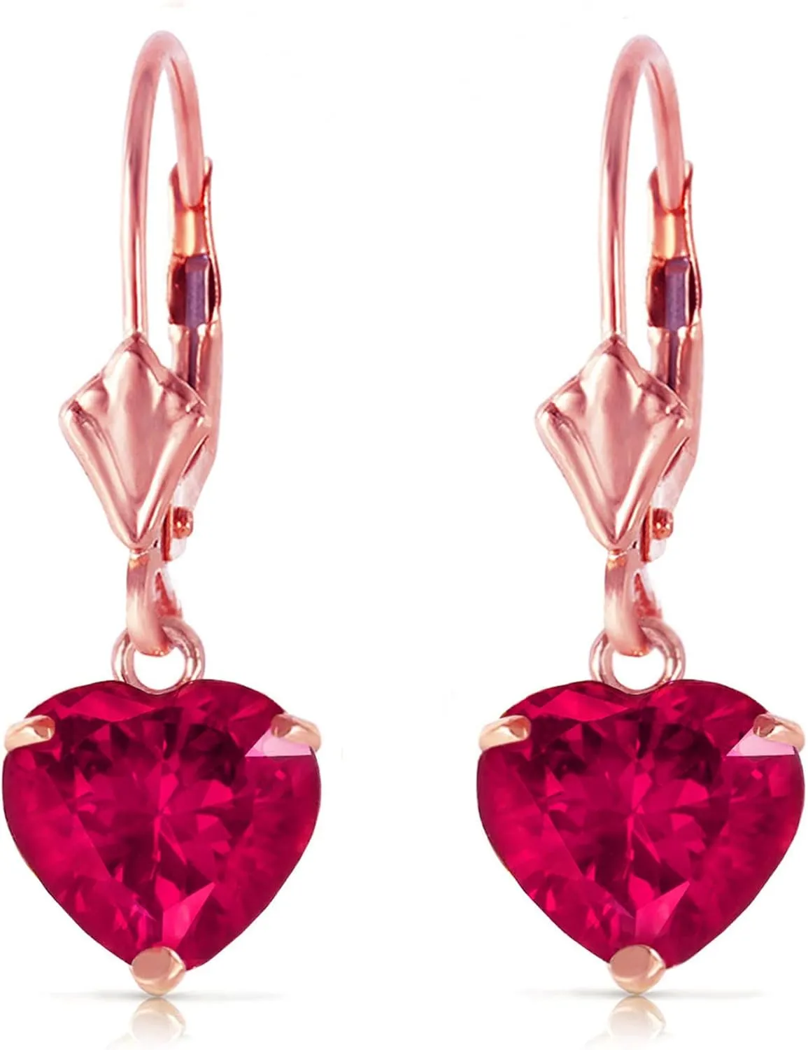 Galaxy Gold GG 14K Solid Rose Gold Lab Grown Heart Ruby Necklace and Earrings Set Grade AAA