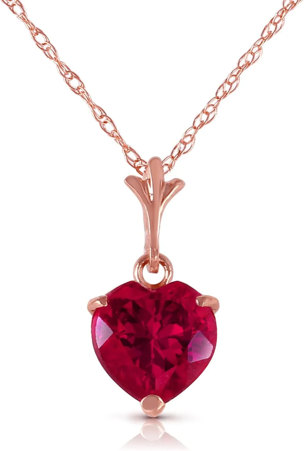 Galaxy Gold GG 14K Solid Rose Gold Lab Grown Heart Ruby Necklace and Stud Earrings Set Grade AAA