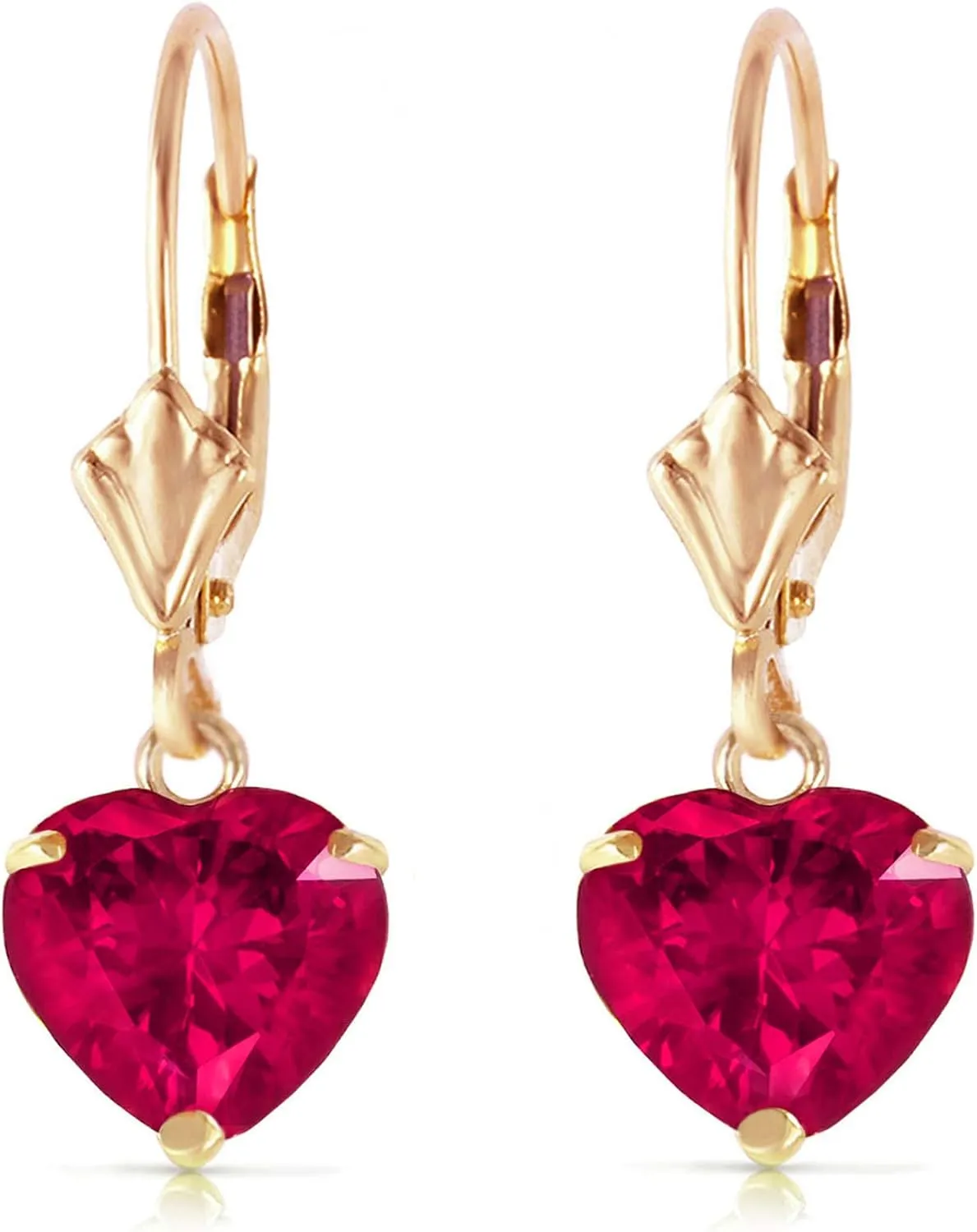 Galaxy Gold GG 14K Solid Yellow Gold Lab Grown Heart Ruby Necklace and Earrings Set Grade AAA