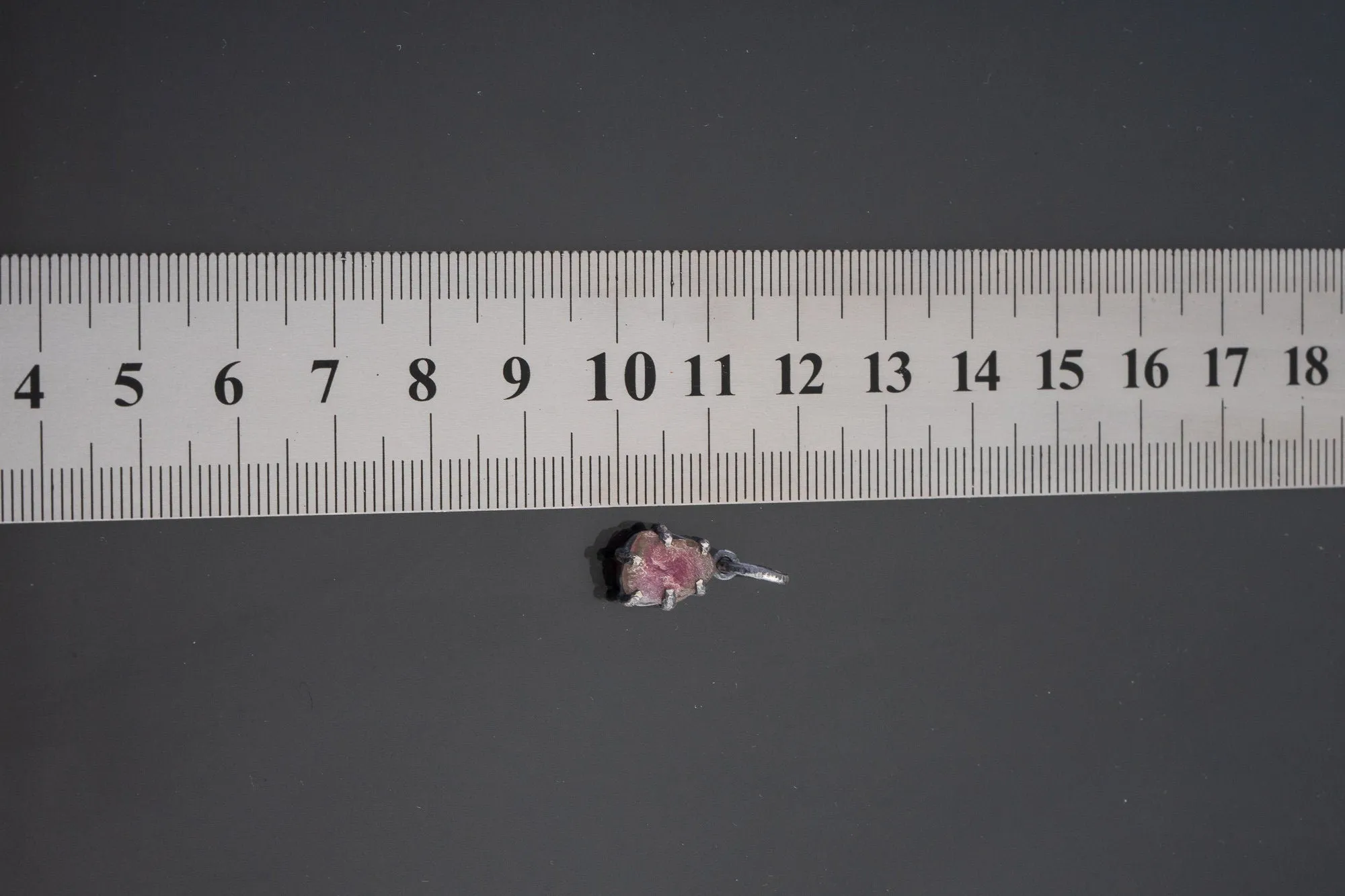 Gem Watermelon Tourmaline Slice  - Oxidised Sterling Silver - Strong Claw Wire Setting  - Hammer Textured - Pendant Crystal Necklace