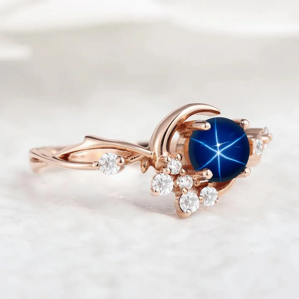 Gemstone Engagement Rings for Women Gemstone Ring Unique Moon Star Ring 10K 14K 18K White Yellow Rose Gold Gemstone Engagement Ring Anniversary Promise Ring