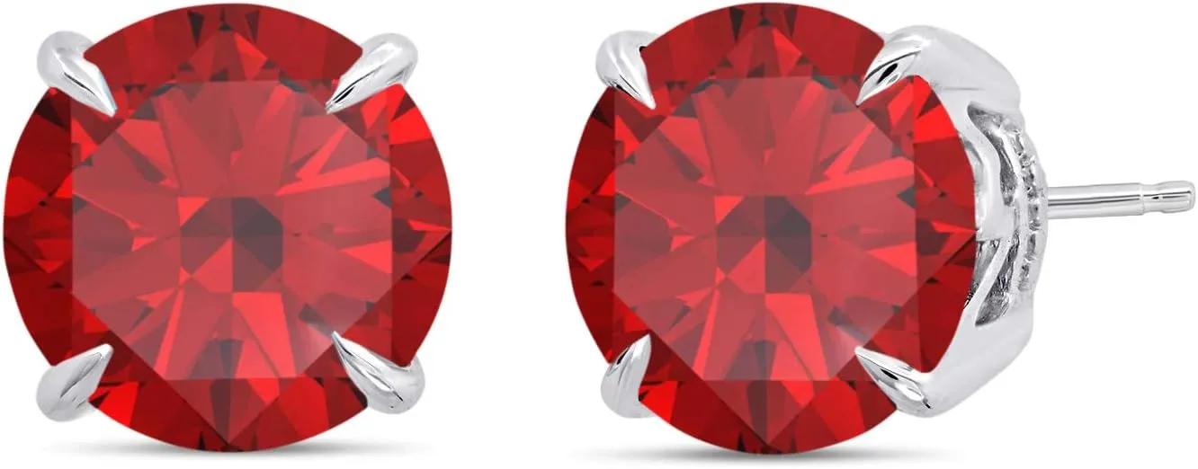 Gemstone July Birthstone Earrings Sterling Silver Red Ruby Earrings for Women Ruby Jewelry Womens Ruby Stud Earrings for Women Lab Created Ruby Earrings Studs Round Stone Earings Set Hypoallergenic