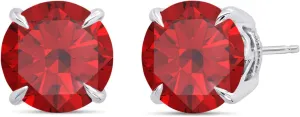 Gemstone July Birthstone Earrings Sterling Silver Red Ruby Earrings for Women Ruby Jewelry Womens Ruby Stud Earrings for Women Lab Created Ruby Earrings Studs Round Stone Earings Set Hypoallergenic