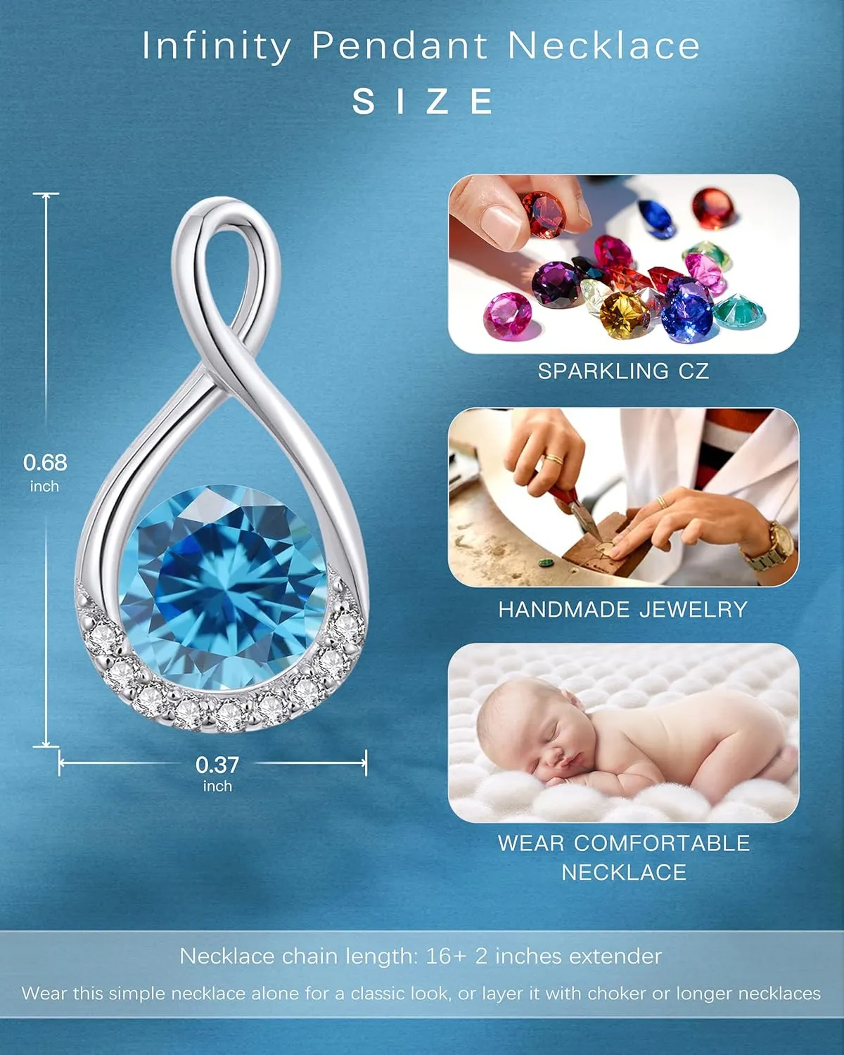 Genuine Birthstone Infinity Necklace for Women, Birthday Gifts for Her, Minimalism Style Jewelry for Everyday Wear