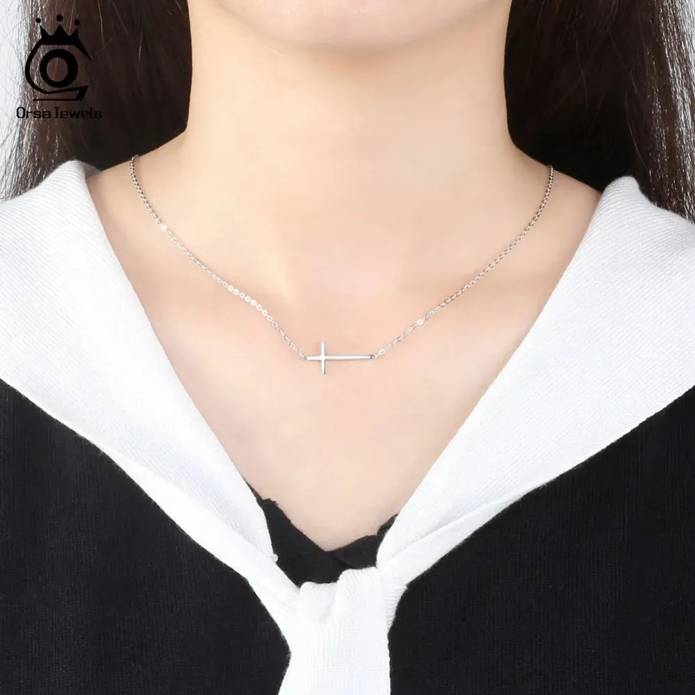 Genuine Silver 925 Women Necklace Cross Shape Pendant