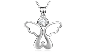 Genuine Sterling Silver Angel With Wings Cubic Zirconia Pendant