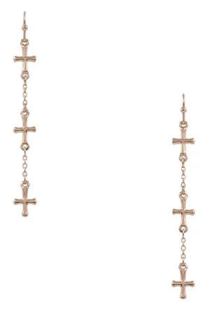 Gold & Silver Cross Dangle Earrings