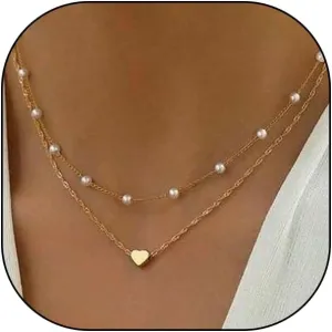 Gold Baroque Pearl Choker Necklaces, Double Layered Adjustable Pearl Love Pendant Choker Necklaces Dainty Statement Jewelry Gifts for Women Teen Girls