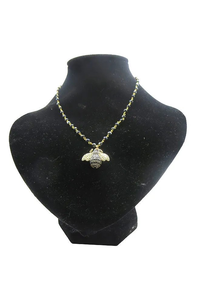 Gold Bee Onyx Necklace