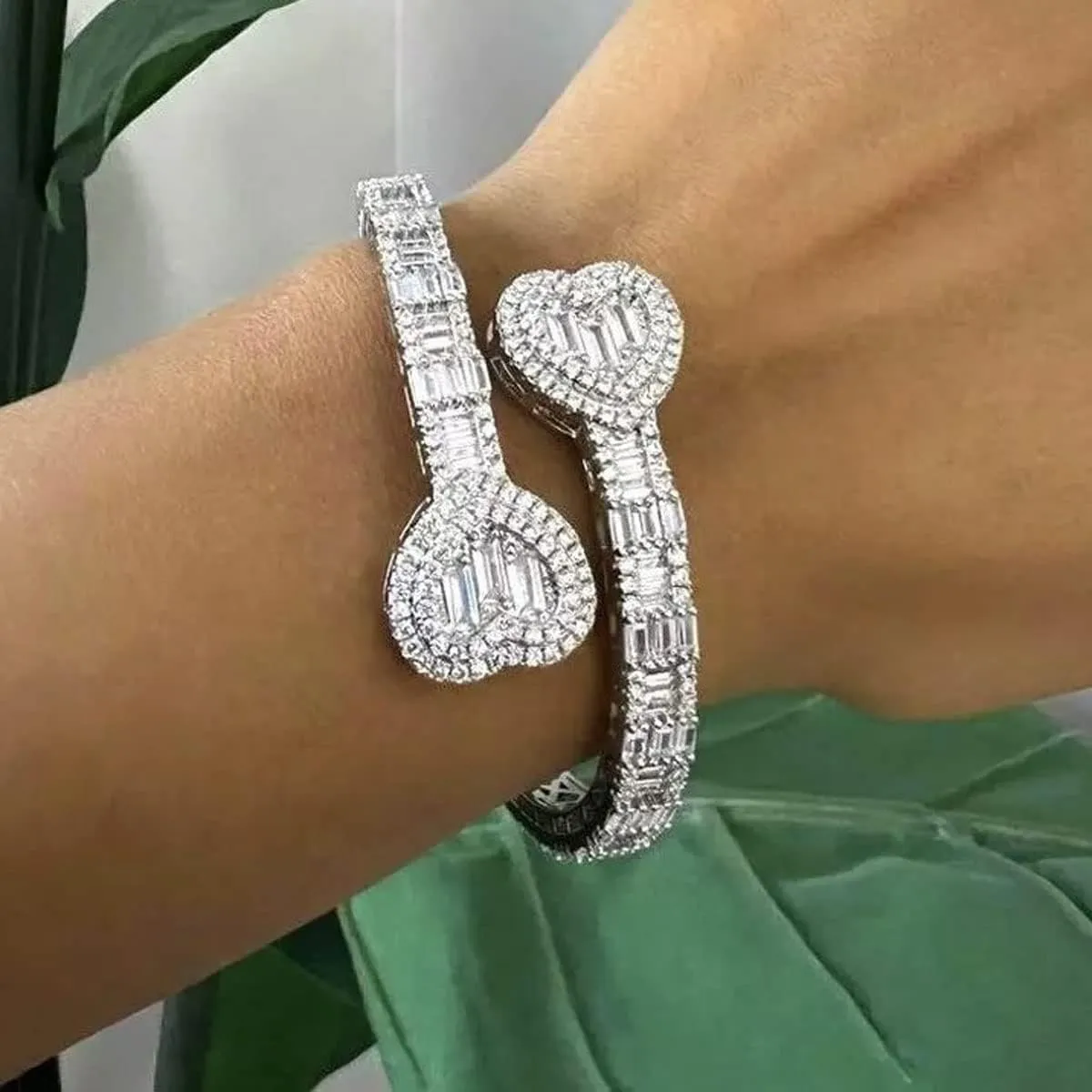 Gold Bracelets Bangle Bracelets for Women Adjustable Heart Cuff Bracelets Cubic Zirconia Iced Out Bracelet Men Women Trendy Wedding Bridesmaids Bling Hip Hop Jewelry Mothers Day Gifts