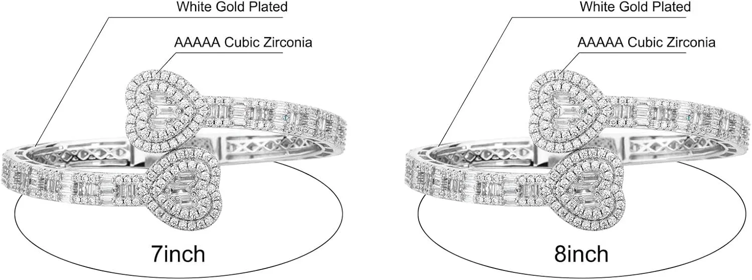 Gold Bracelets Bangle Bracelets for Women Adjustable Heart Cuff Bracelets Cubic Zirconia Iced Out Bracelet Men Women Trendy Wedding Bridesmaids Bling Hip Hop Jewelry Mothers Day Gifts
