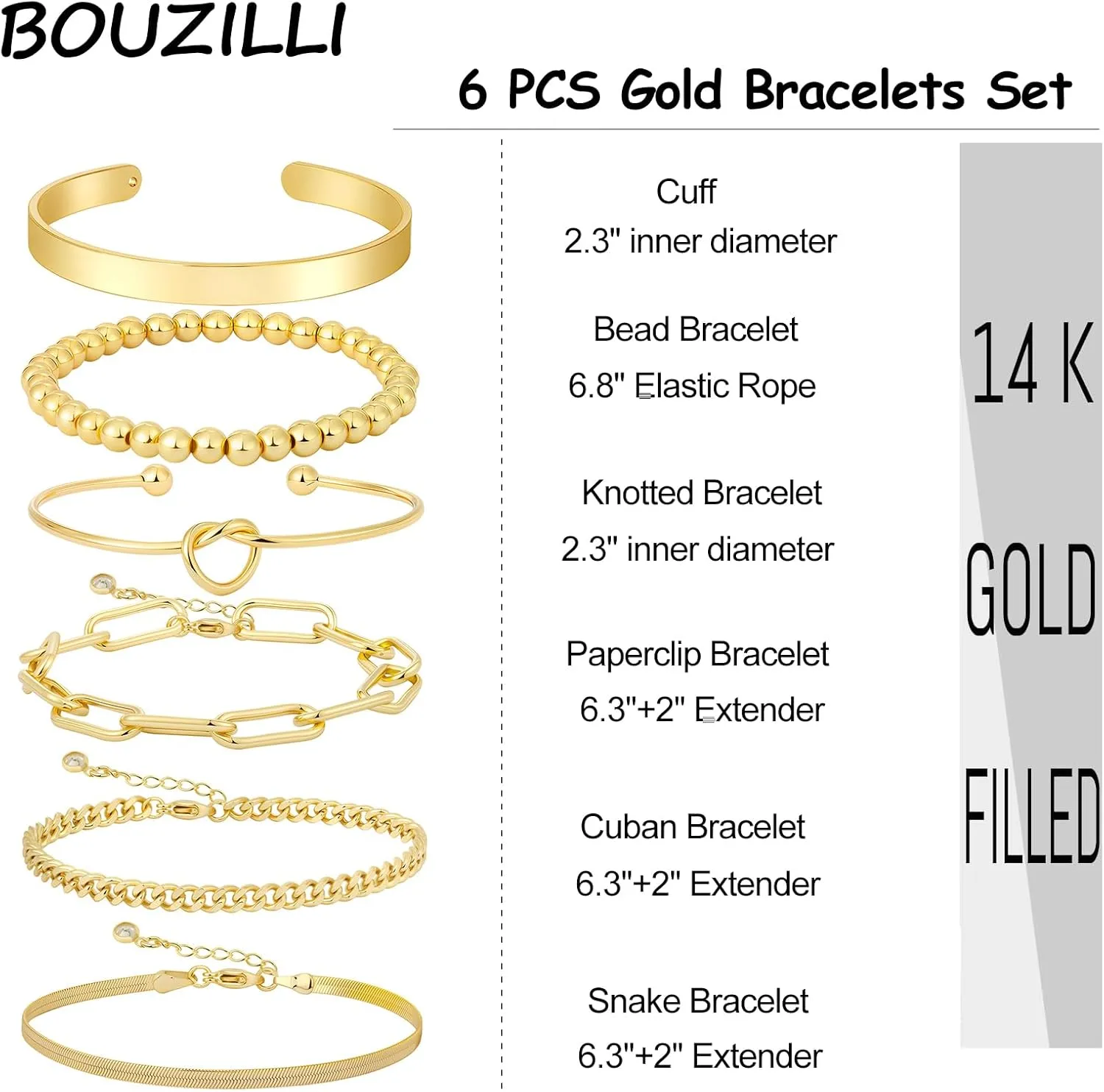 Gold Bracelets for Women, 14K Gold Plated Chunky Stackable Bracelet Set, Dainty Paperclip Chain Cuban Link Layered Non Tarnish Trendy Gold Bracelets Stack for Women
