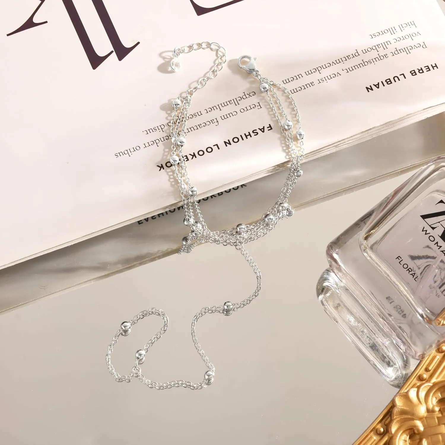 Gold Bracelets for Women, 14K Gold Plated/Silver Hand Chain Bracelet for Women Trendy Finger Ring Bracelet Hand Chain Dainty Adjustable Hand Chain Jewelry Gifts for Women