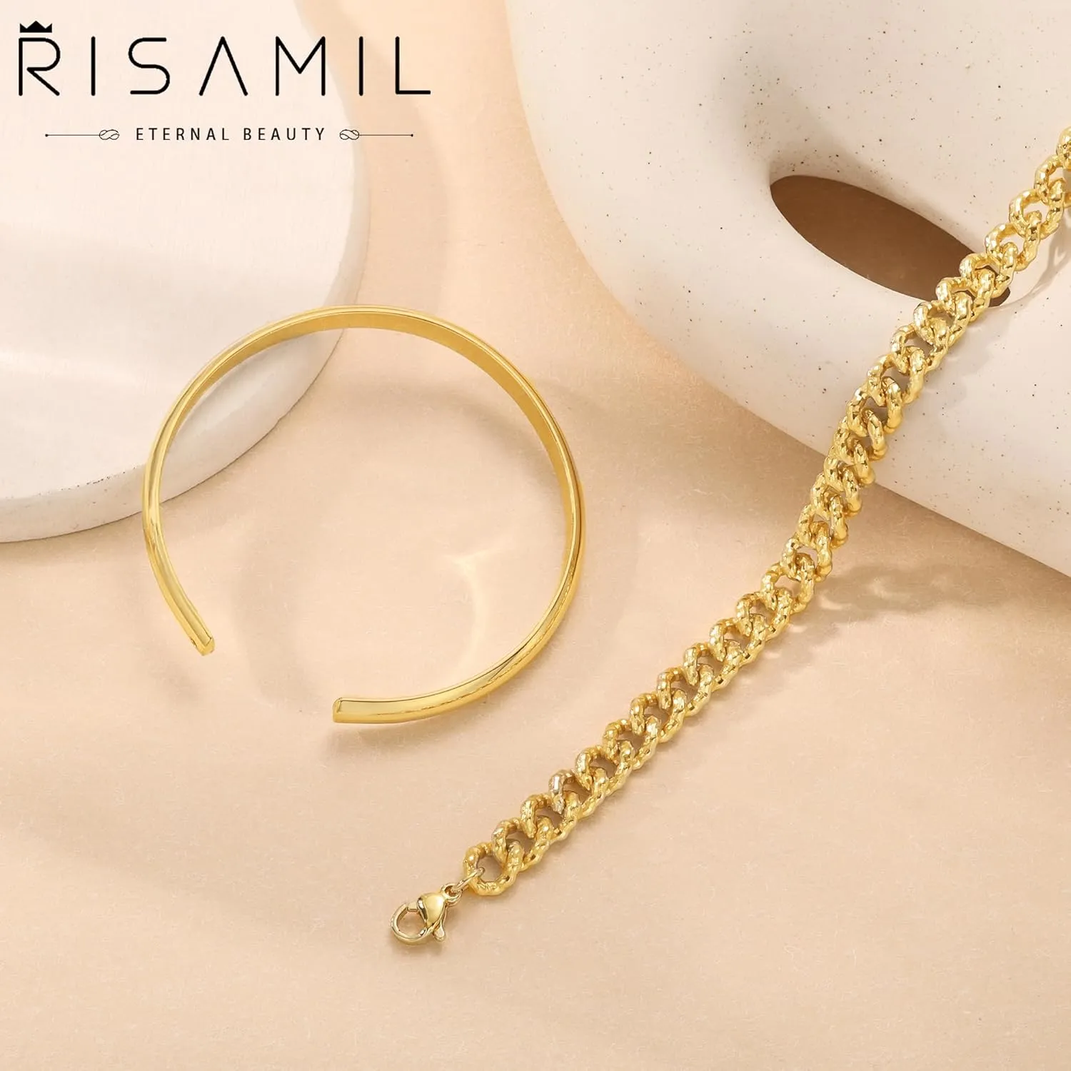 Gold Bracelets for Women Bracelet Stack Layered Set Dainty Bangles Trendy Link Chain Cubic Zirconia Cuff Jewelry