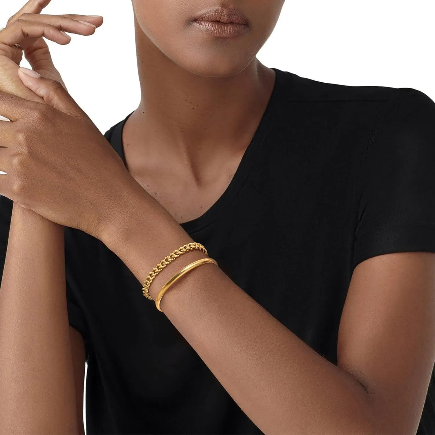 Gold Bracelets for Women Bracelet Stack Layered Set Dainty Bangles Trendy Link Chain Cubic Zirconia Cuff Jewelry