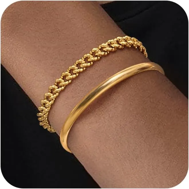 Gold Bracelets for Women Bracelet Stack Layered Set Dainty Bangles Trendy Link Chain Cubic Zirconia Cuff Jewelry