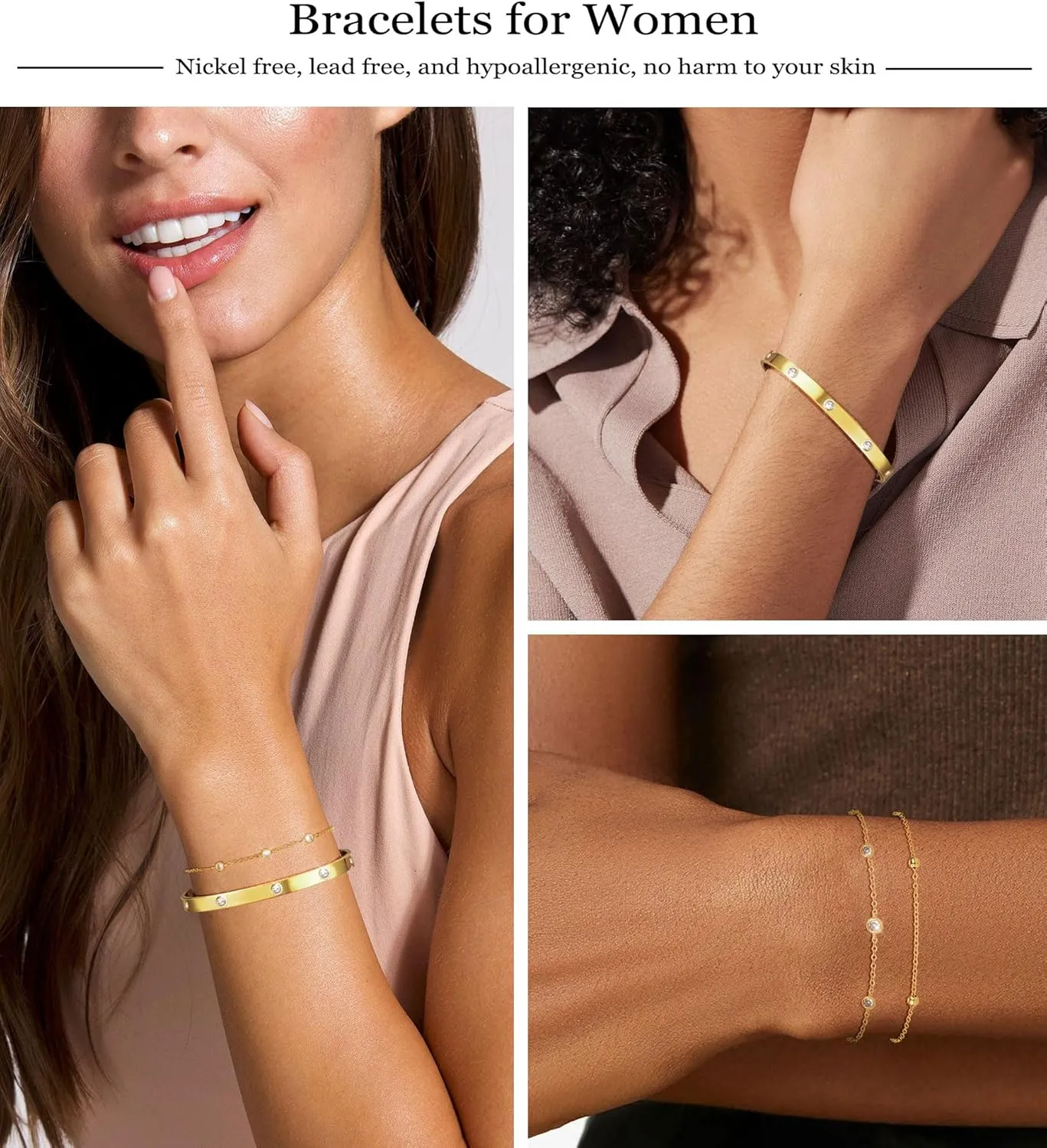 Gold Bracelets for Women Dainty 14K Gold Plated Bangle Cuff Stack Adjustable Stackable Bracelet Non Tarnish Trendy Set Tennis Chain Layered Waterproof Jewelry Gifts for Women