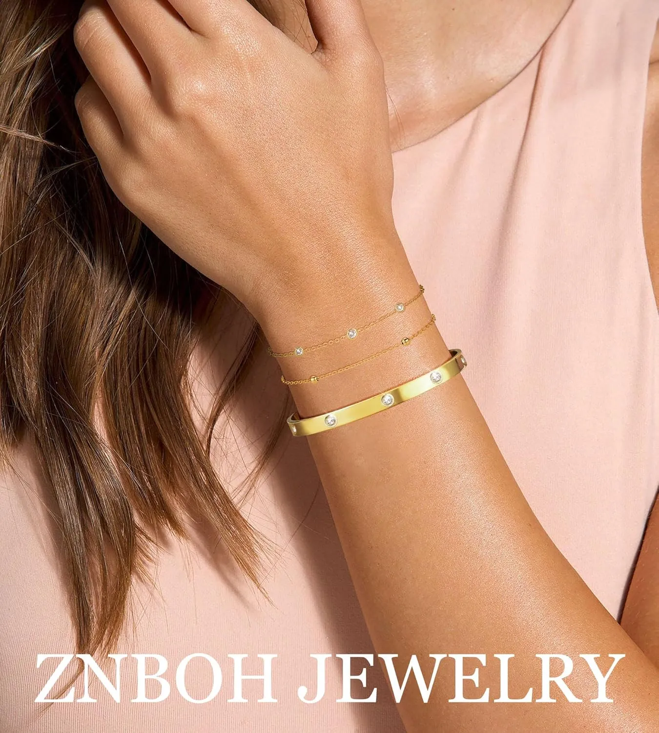 Gold Bracelets for Women Dainty 14K Gold Plated Bangle Cuff Stack Adjustable Stackable Bracelet Non Tarnish Trendy Set Tennis Chain Layered Waterproof Jewelry Gifts for Women