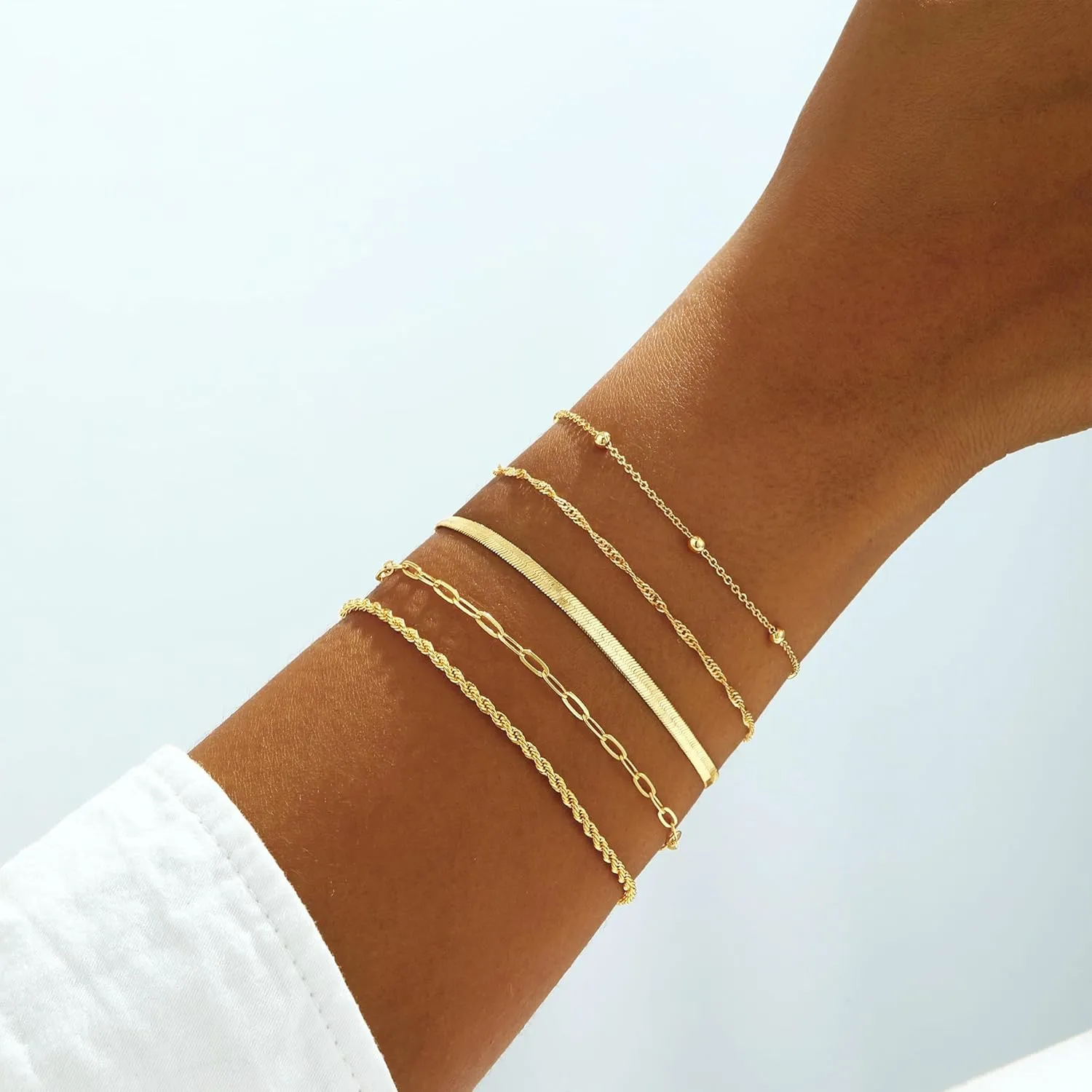Gold Bracelets for Women Multi Layer Bracelet Set - Dainty 14K Gold Platerd Bracelets for Women Minimalist Stackable Jewelry