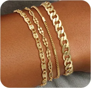 Gold Bracelets for Women Multi Layer Bracelet Set - Dainty 14K Gold Platerd Bracelets for Women Minimalist Stackable Jewelry