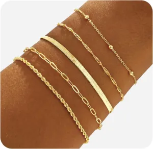 Gold Bracelets for Women Multi Layer Bracelet Set - Dainty 14K Gold Platerd Bracelets for Women Minimalist Stackable Jewelry