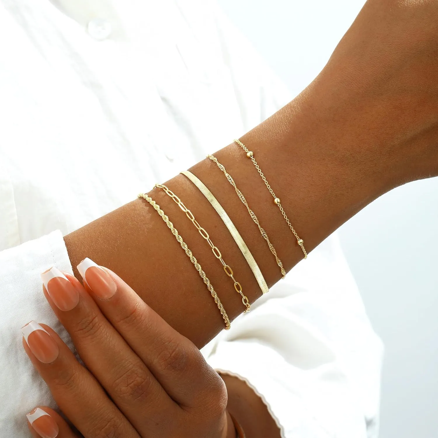 Gold Bracelets for Women Multi Layer Bracelet Set - Dainty 14K Gold Platerd Bracelets for Women Minimalist Stackable Jewelry