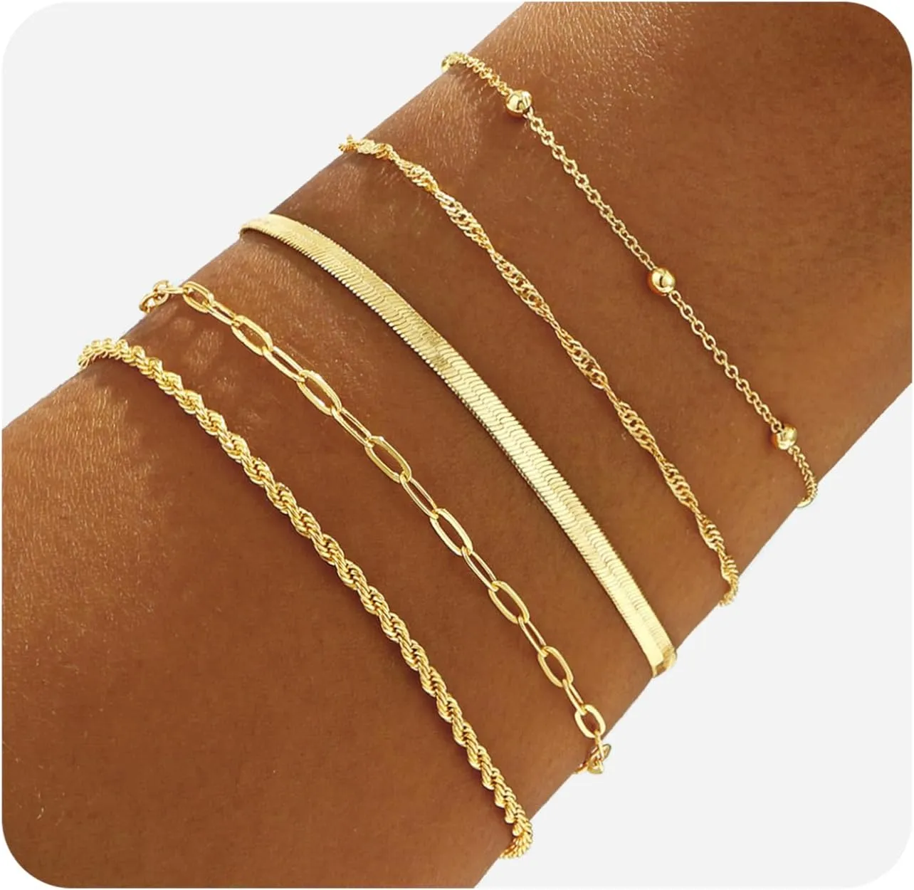 Gold Bracelets for Women Multi Layer Bracelet Set - Dainty 14K Gold Platerd Bracelets for Women Minimalist Stackable Jewelry