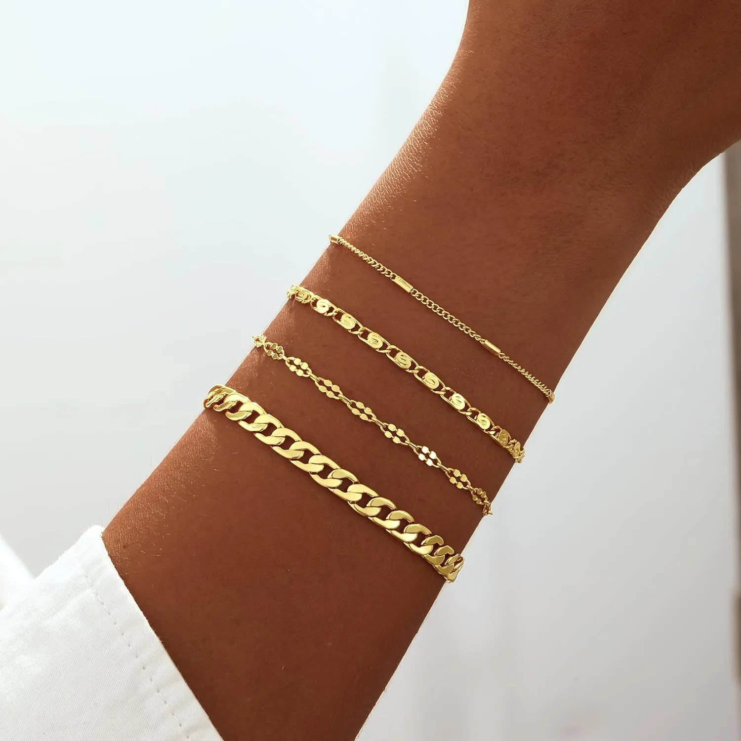 Gold Bracelets for Women Multi Layer Bracelet Set - Dainty 14K Gold Platerd Bracelets for Women Minimalist Stackable Jewelry