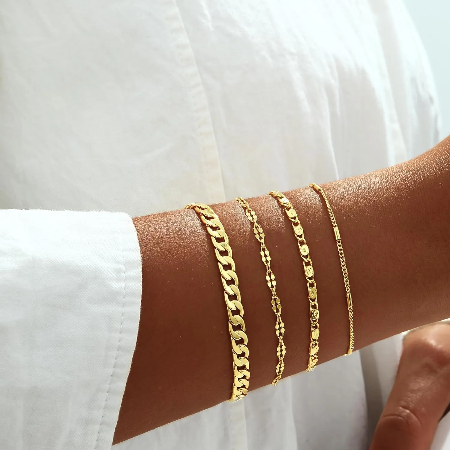 Gold Bracelets for Women Multi Layer Bracelet Set - Dainty 14K Gold Platerd Bracelets for Women Minimalist Stackable Jewelry