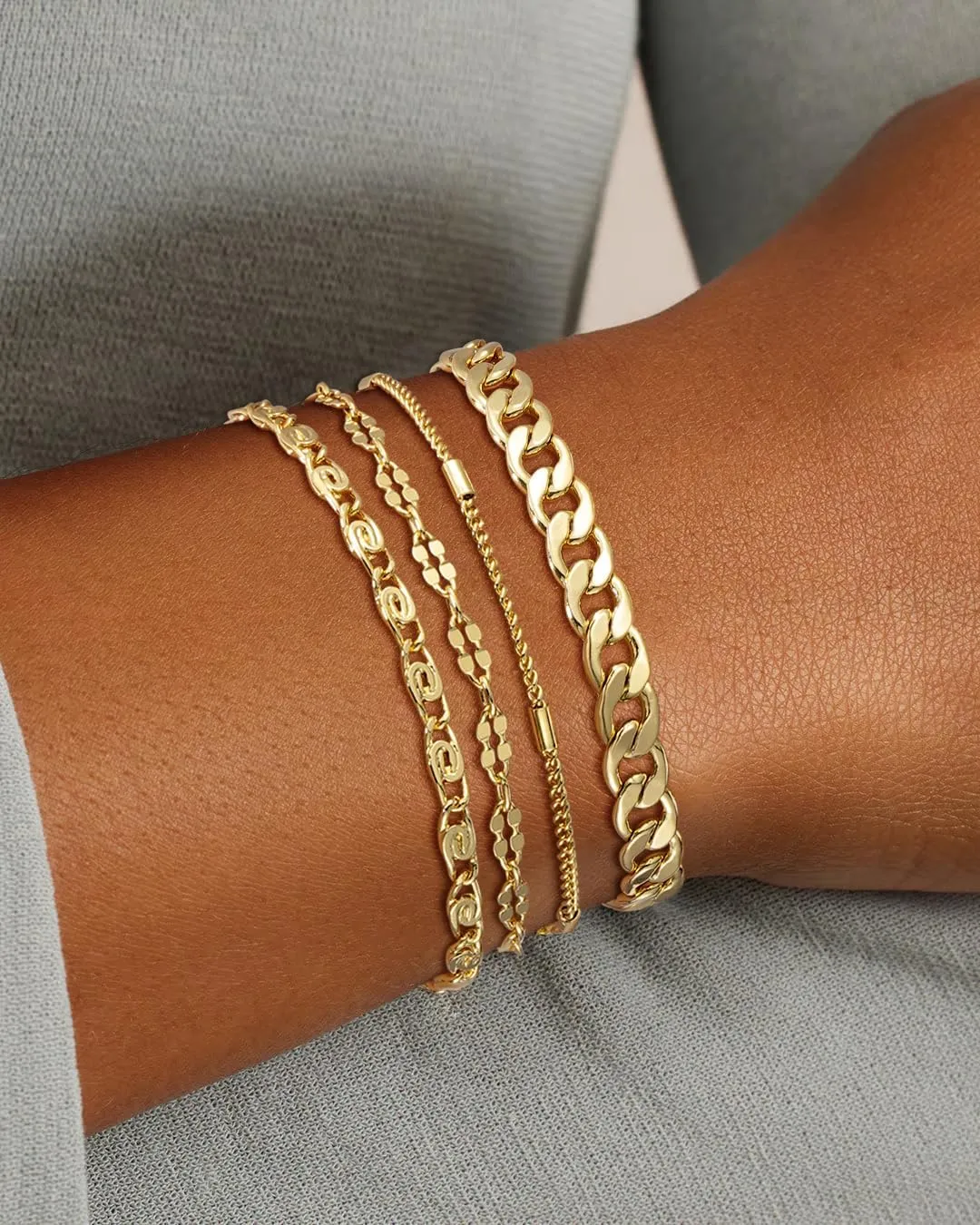 Gold Bracelets for Women Multi Layer Bracelet Set - Dainty 14K Gold Platerd Bracelets for Women Minimalist Stackable Jewelry