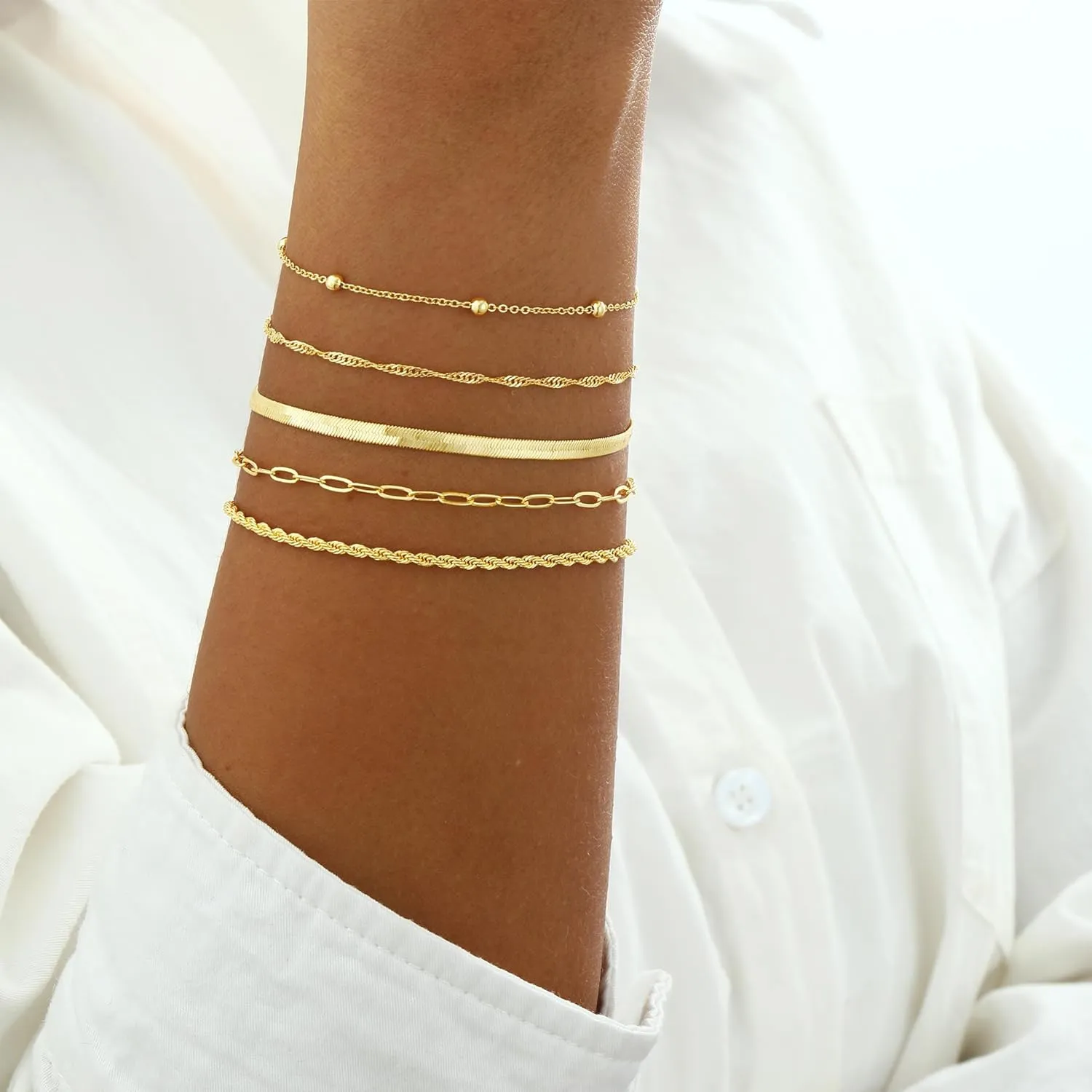 Gold Bracelets for Women Multi Layer Bracelet Set - Dainty 14K Gold Platerd Bracelets for Women Minimalist Stackable Jewelry