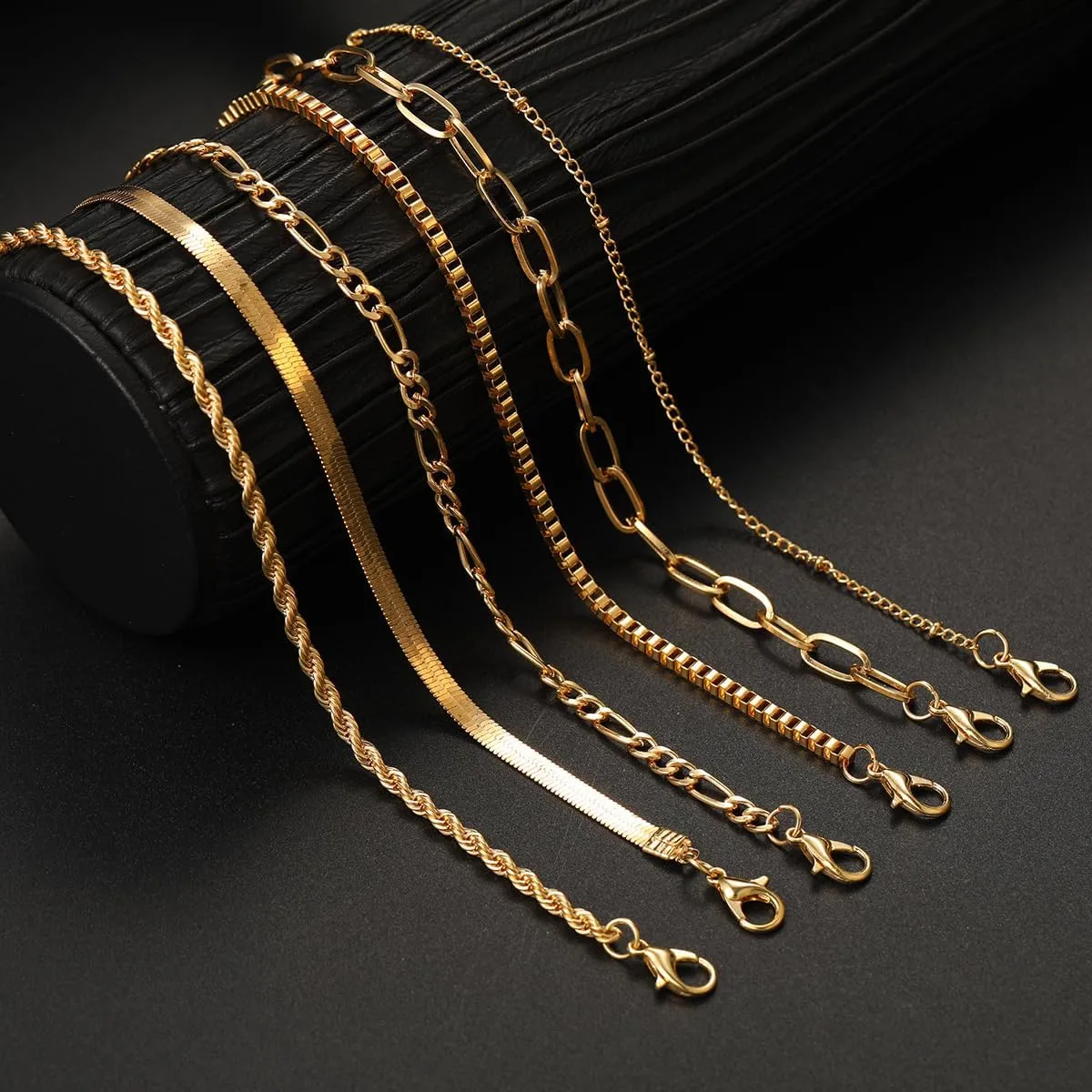 Gold Bracelets for Women Stack 14K Gold Plated Bracelet Set Dainty Link Chain Bracelet Cuban Fashion Accessories Jewelry for Women