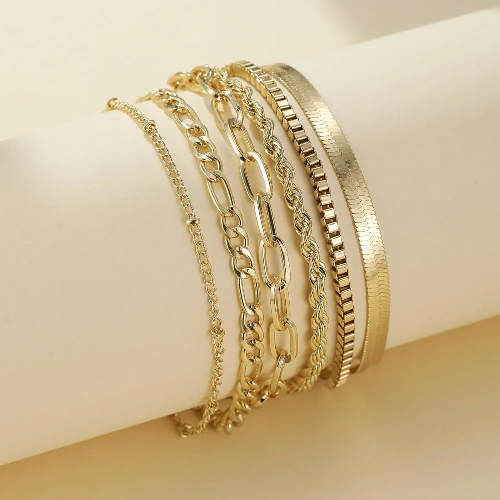 Gold Bracelets for Women Stack 14K Gold Plated Bracelet Set Dainty Link Chain Bracelet Cuban Fashion Accessories Jewelry for Women