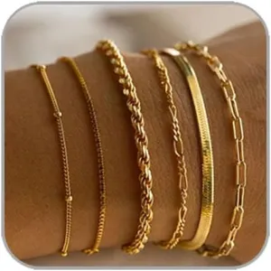 Gold Bracelets for Women Stack 14K Gold Plated Bracelet Set Dainty Link Chain Bracelet Cuban Fashion Accessories Jewelry for Women