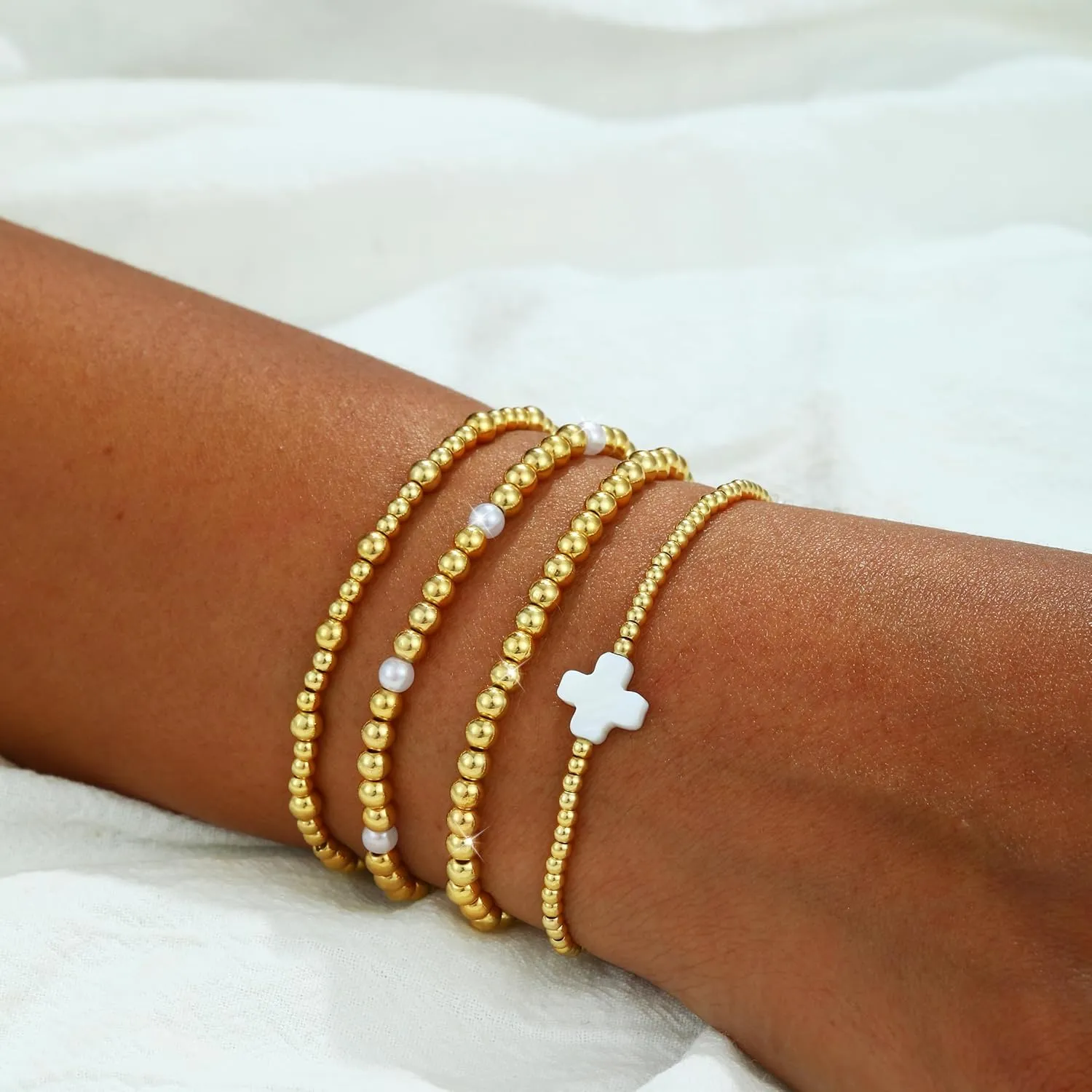 Gold Bracelets for Women Waterproof,14K Gold/Silver Plated Stackable Bracelet Stack Set Adjustable Charm Bead Chain Layered Trendy Jewelry Gift for Women