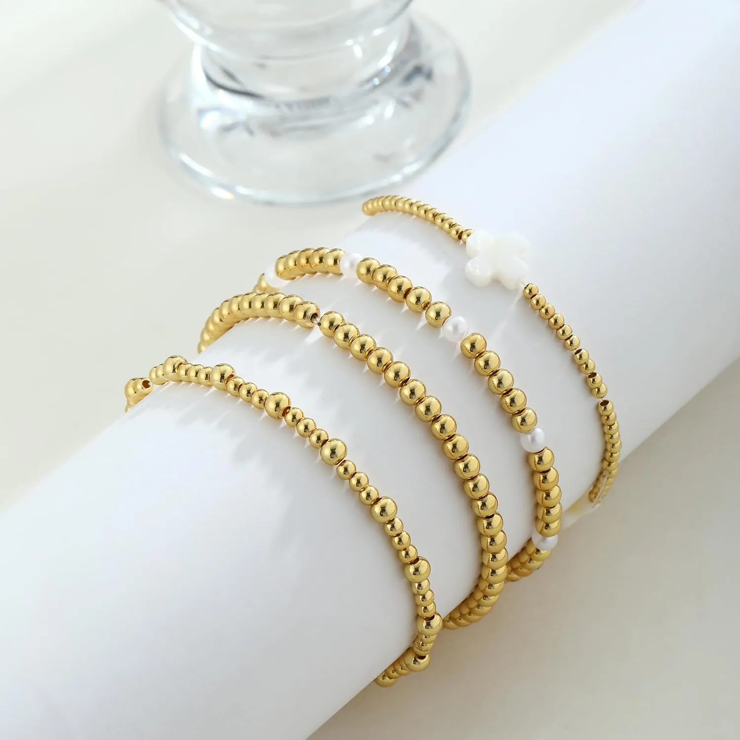 Gold Bracelets for Women Waterproof,14K Gold/Silver Plated Stackable Bracelet Stack Set Adjustable Charm Bead Chain Layered Trendy Jewelry Gift for Women