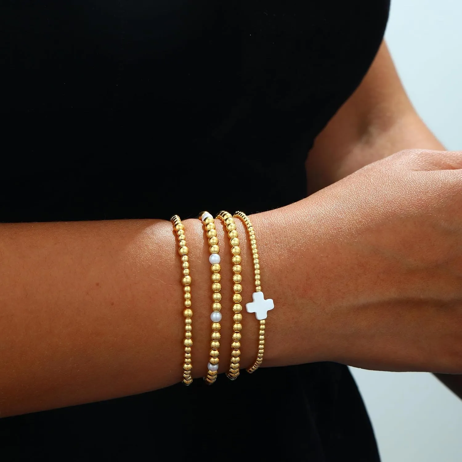 Gold Bracelets for Women Waterproof,14K Gold/Silver Plated Stackable Bracelet Stack Set Adjustable Charm Bead Chain Layered Trendy Jewelry Gift for Women