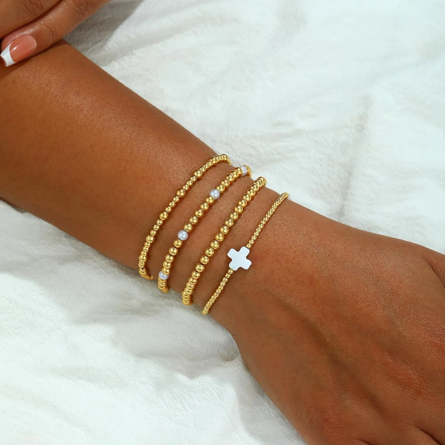 Gold Bracelets for Women Waterproof,14K Gold/Silver Plated Stackable Bracelet Stack Set Adjustable Charm Bead Chain Layered Trendy Jewelry Gift for Women