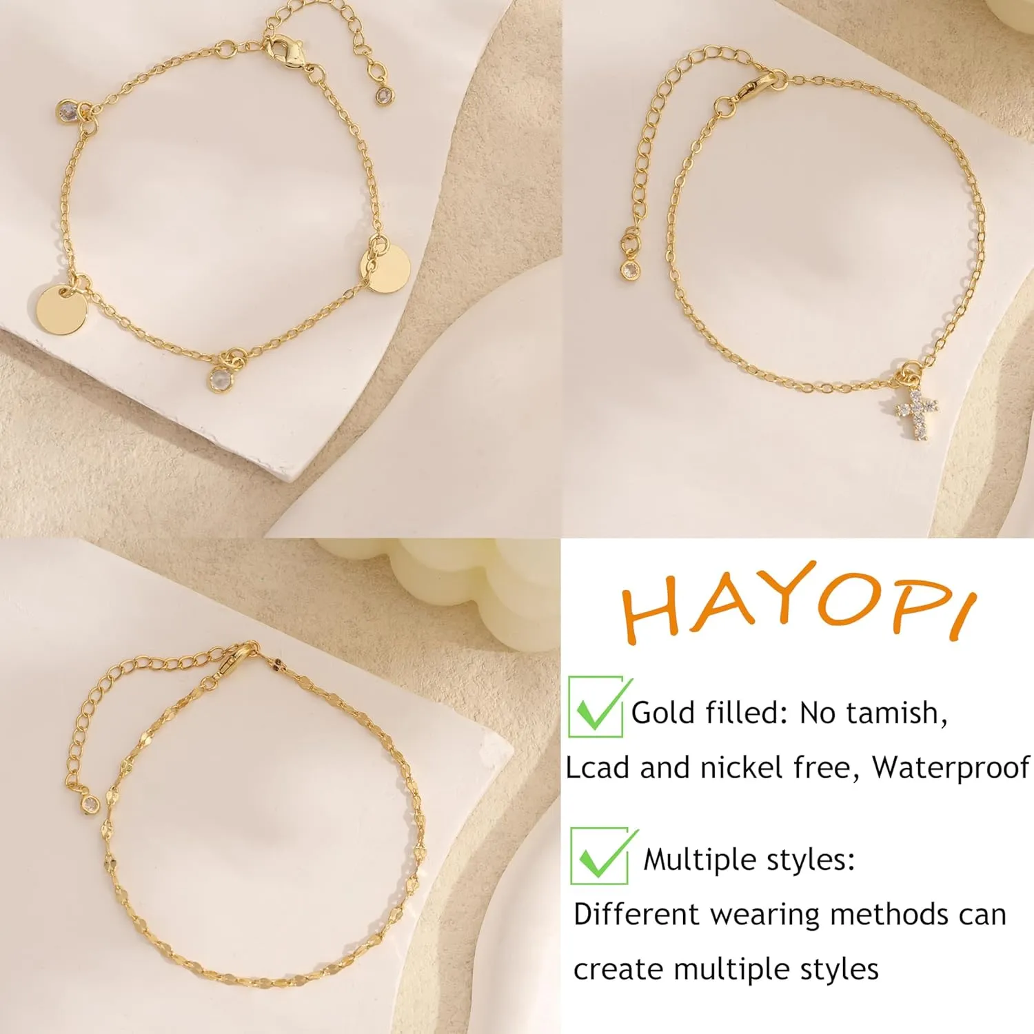 Gold Bracelets for Women,Dainty Gold Cross Bracelet 14K Gold Plated Beaded Bracelets for Women Trendy Bracelet Stack Pearl Bracelet Set Waterproof Chain Bracelet Gold Jewelry for Women Baptism Gifts