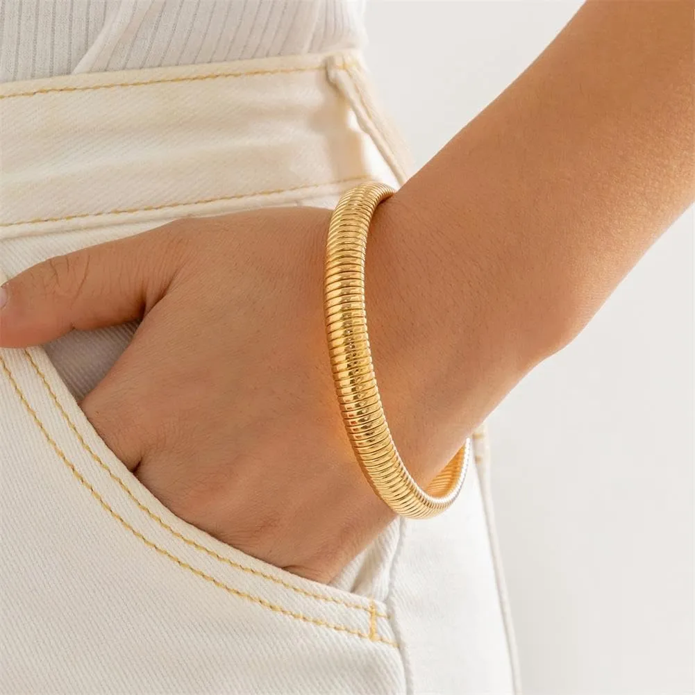 Gold Chunky Stretch Bangles Bracelets Gold Plated Flexible Stack Bracelets for Women Men