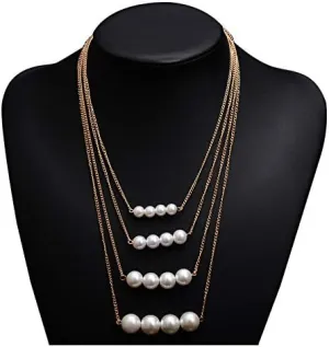 Gold Color Chain Necklaces for Women Pearls Multi-layer Girlfriend