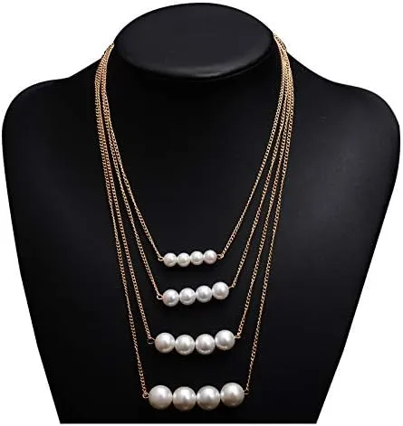 Gold Color Chain Necklaces for Women Pearls Multi-layer Girlfriend