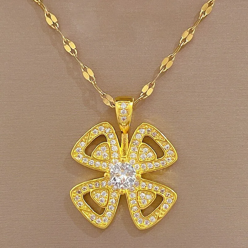 Gold Color Full Crystal Windmill Flower Pendant Necklace Temperament Gift For Women