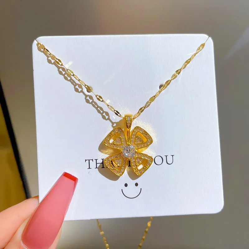 Gold Color Full Crystal Windmill Flower Pendant Necklace Temperament Gift For Women
