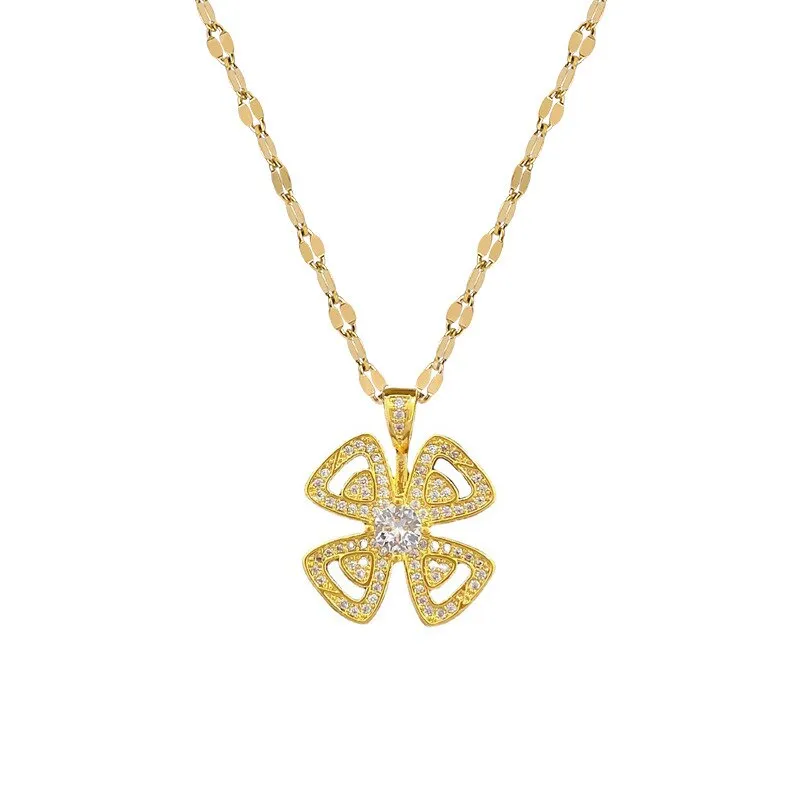 Gold Color Full Crystal Windmill Flower Pendant Necklace Temperament Gift For Women
