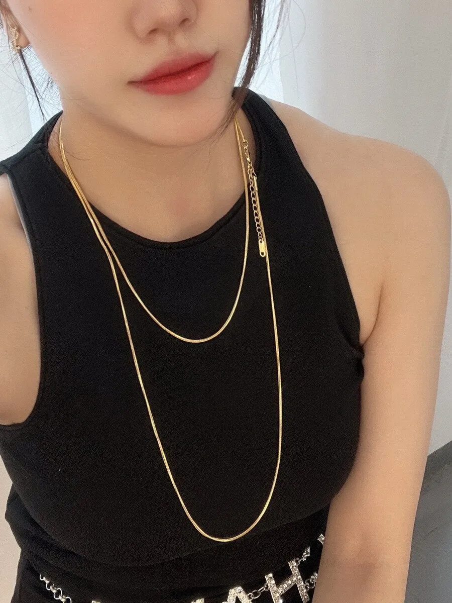 Gold Color Snake Chain Long Pendant Necklace For Women
