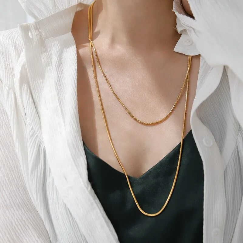 Gold Color Snake Chain Long Pendant Necklace For Women