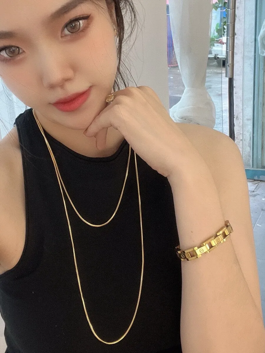 Gold Color Snake Chain Long Pendant Necklace For Women